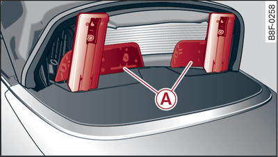 Rollover bars in deployed position (with soft top frame pointing upwards)